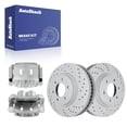 thumbnail image 1 of AutoShack Front Brake Rotors & Calipers for Nissan, TITAN 2008-2015, 2017-2024, 4WD RWD V8 5.6L - Coated Drilled & Slotted - Silver Matte Finish - TurboGuard - 13.77" (349.7 mm), 6-Lug, 1 of 5
