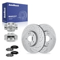 thumbnail image 1 of AutoShack Front Vented Drilled & Slotted Coated Brake Rotors Silver Matte Finish + Ceramic Pads + Calipers 8-PC Brake Kit Replacement for 2013-2016 Hyundai Santa Fe TurboGuard 12.6" (320 mm), 1 of 5