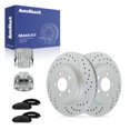 thumbnail image 1 of AutoShack Front Vented Drilled & Slotted Coated Brake Rotors Silver Matte Finish + Ceramic Pads + Calipers 8-PC Brake Kit Replacement for 2012-2021 Dodge Charger TurboGuard 13.57" (344.8 mm), 1 of 5