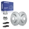 thumbnail image 1 of AutoShack Front Vented Drilled & Slotted Coated Brake Rotors Silver Matte Finish + Premium Ceramic Pads + Calipers 8-PC Brake Kit Replacement for 2011-2019 Ford Explorer TurboGuard 12.8" (325 mm), 1 of 5