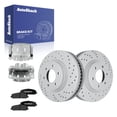 thumbnail image 1 of AutoShack Front Brake Rotors, Ceramic Pads & Calipers for Nissan, TITAN 2011-2015, 2017-2024, 4WD RWD V8 5.6L - Coated Drilled & Slotted - Silver Matte Finish - TurboGuard - 13.77" (349.7 mm), 6-Lug, 1 of 5