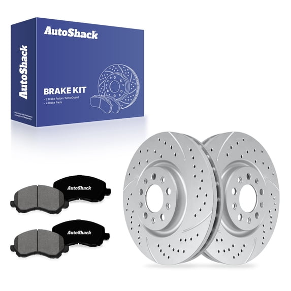 AutoShack Front Brake Rotors & Premium Pads for Chrysler, 200 2015-2017, AWD FWD L4 2.4L V6 3.6L - Coated Drilled & Slotted - Silver Matte Finish - TurboGuard - 12.99" (330 mm), 5-Lug