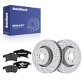 thumbnail image 1 of AutoShack Front Vented Drilled & Slotted Coated Brake Rotors Silver Matte Finish + Ceramic Pads 6-PC Brake Kit Replacement for 2017-2020 Lincoln MKZ TurboGuard 13.58" (345 mm), 1 of 5