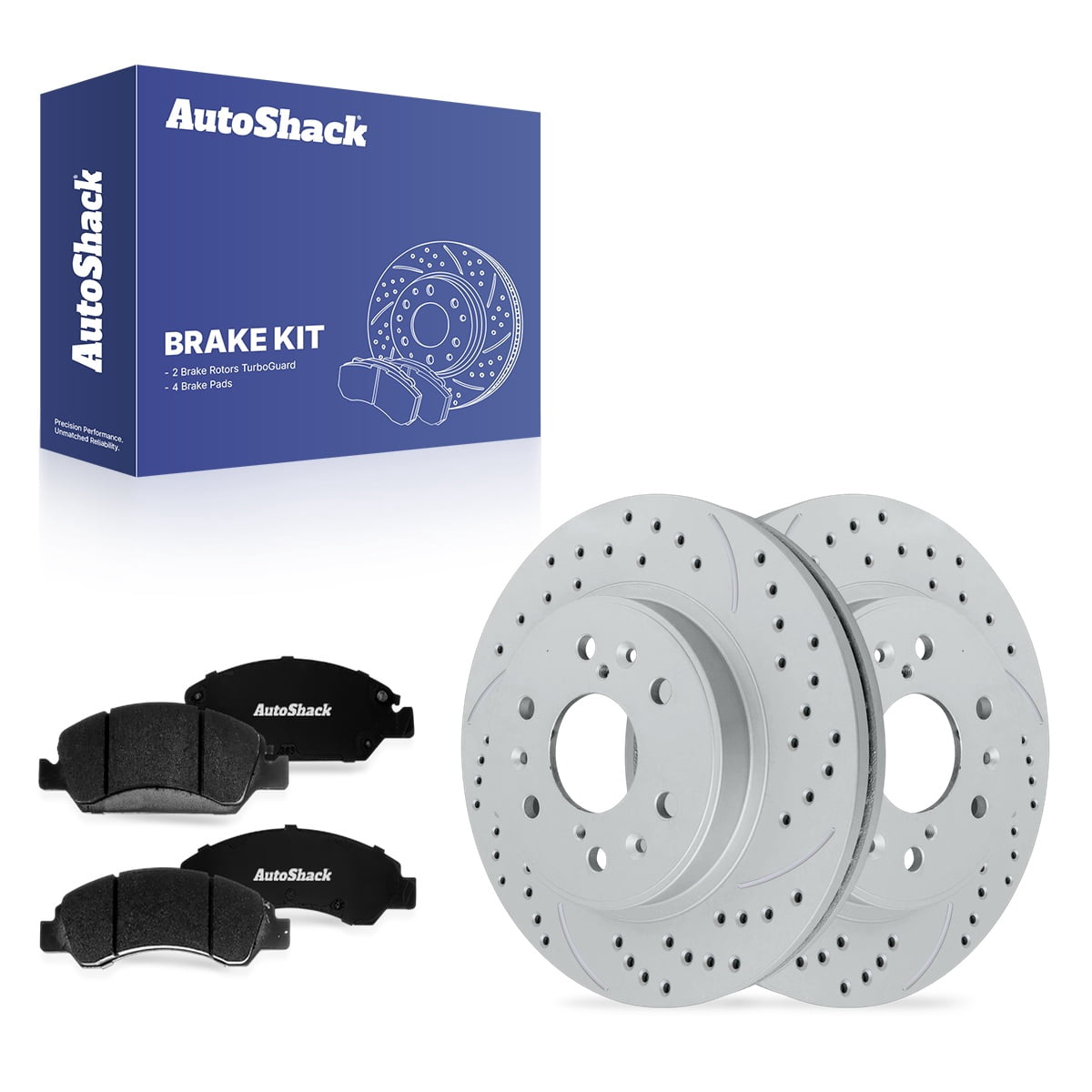 AutoShack Front Brake Rotors & Ceramic Pads for Chevrolet, Silverado 1500 2005-2018 - Coated Drilled & Slotted - Silver Matte Finish - TurboGuard - 12.99" (329.9 mm), 6-Lug
