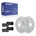 thumbnail image 1 of AutoShack Front Vented Drilled & Slotted Coated Brake Rotors Silver Matte Finish + Ceramic Pads 6-PC Brake Kit Replacement for 2017-2019 Dodge Charger 2012 Dodge Charger TurboGuard 13.57" (344.8 mm), 1 of 5