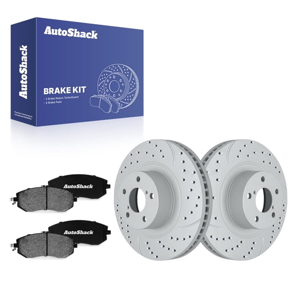 AutoShack Front Brake Rotors & Ceramic Pads for Subaru, Forester 2011-2018 Impreza 2010-2014, AWD H4 2.5L - Coated Drilled & Slotted - Silver Matte Finish - TurboGuard - 11.55" (293.4 mm), 5-Lug