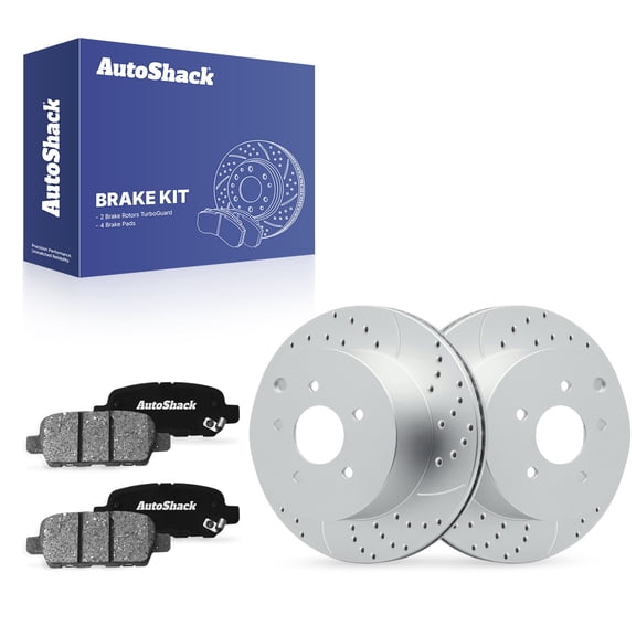 AutoShack Rear Brake Rotors & Ceramic Pads for INFINITI, FX35 2008-2010 Q60 2014, AWD RWD V6 3.5L 3.7L - Coated Drilled & Slotted - Silver Matte Finish - TurboGuard - 12.13" (308 mm), 5-Lug