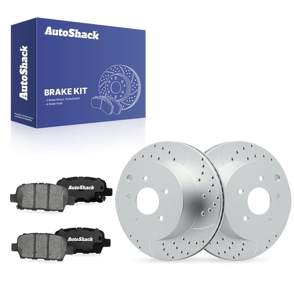 AutoShack Rear Brake Rotors & Ceramic Pads for Nissan, Murano 2003-2007, 2009-2022, AWD FWD L4 2.5L V6 3.5L - Coated Drilled & Slotted - Silver Matte Finish - TurboGuard - 12.13" (308 mm), 5-Lug