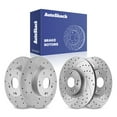 thumbnail image 1 of AutoShack Front Vented & Rear Solid Drilled & Slotted Coated Brake Rotors Silver Matte Finish 4-PC Set Replacement for 2006-2015 Honda Civic 2013-2015 Acura ILX 2007-2010 Acura CSX TurboGuard, 1 of 5