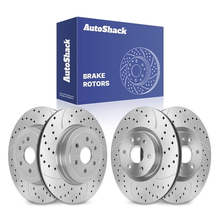 AutoShack Front & Rear Brake Rotors for Cadillac & Saab, SRX 2010-2016 9-4X 2011, AWD FWD V6 2.8L 3.0L 3.6L - Coated Drilled & Slotted - Silver Matte Finish - TurboGuard