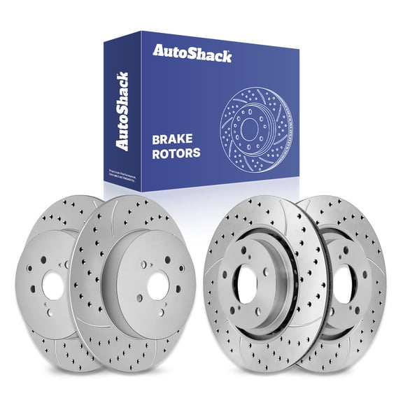 AutoShack Front & Rear Drilled & Slotted Brake Rotors | Replacement For 2011-2020 Toyota Sienna 2014-2019 Highlander 2010-2015 Lexus RX350 RX450h AWD FWD | Silver Matte Finish | 4-PC Set | TurboGuard