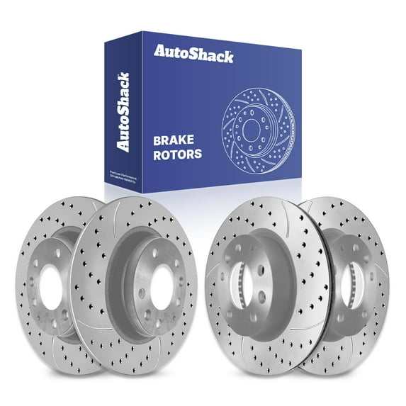 AutoShack Front & Rear Brake Rotors for Ford & Mazda, Fusion 2006-2012 6 2006-2013, AWD FWD L4 2.3L 2.5L V6 3.0L 3.5L 3.7L - Coated Drilled & Slotted - Silver Matte Finish - TurboGuard