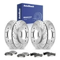 thumbnail image 1 of AutoShack Front & Rear Brake Rotors & Ceramic Pads for Chevrolet, Express 2500 2003-2017, RWD AWD L4 2.8L V6 4.3L V8 4.8L 5.3L 6.0L 6.6L - Coated Drilled & Slotted - Silver Matte Finish - TurboGuard, 1 of 5
