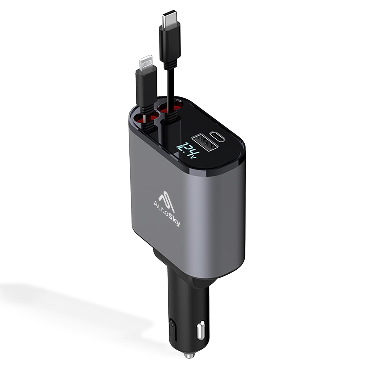 AutoSky 4 in 1 Retractable Car Charger with Fast Car Phone Charger ...