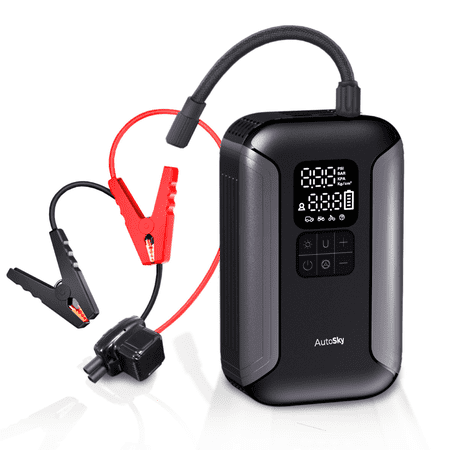 AutoSky AJS-200 Jump Starter with Tire Inflator – Portable Car Battery Booster & 150 PSI Air Compressor, Digital Display, LED Emergency Light, Power Bank for Car, Truck & SUV