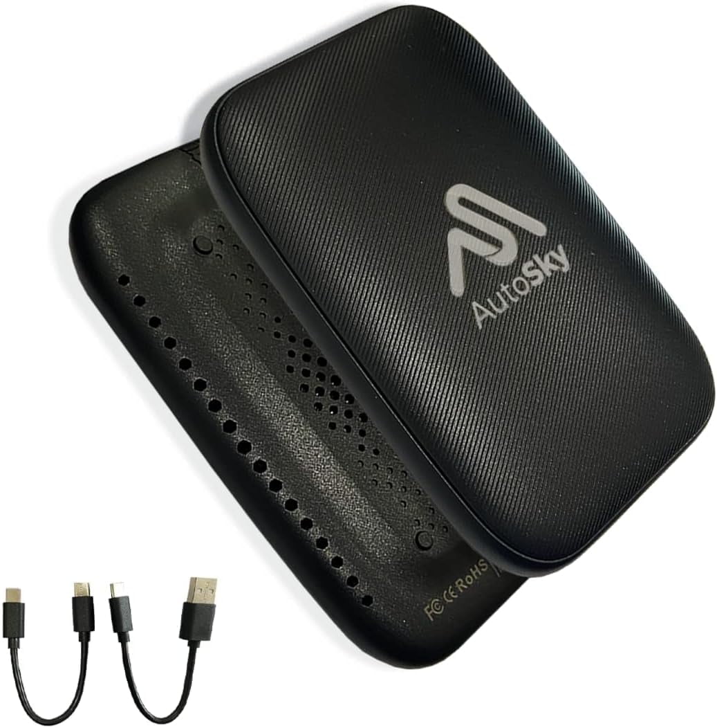 AutoSky Wireless CarPlay and Android Auto AI Box Lite for Factory Wired CarPlay Cars - Supports Netflix and YouTube - Go Wireless with All The functionalities of Wired CarPlay and Android Auto