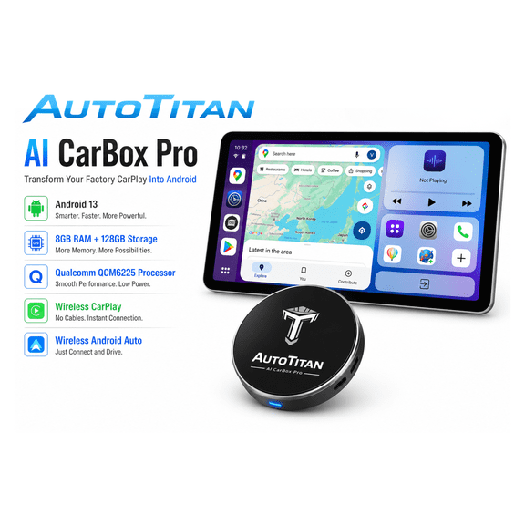 AutoTitan AI CarBox Pro Wireless CarPlay & Android Auto AI Box, Android 13, 8GB RAM, 128GB Storage, 4G LTE SIM Support