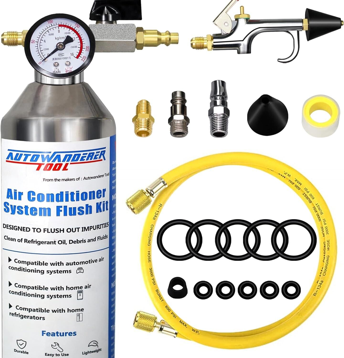 AutoWanderer Tool AC Flush Kit Air Conditioner System Flush Canister