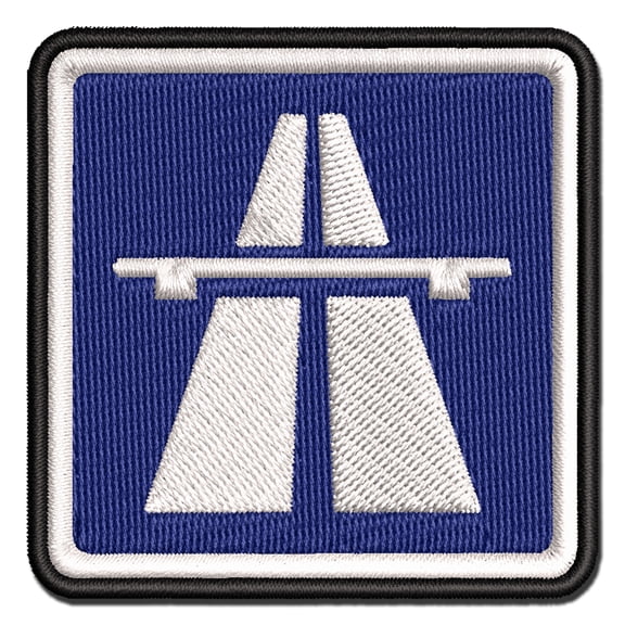Autobahn German Road Sign Applique Multi-Color Embroidered Iron-On Patch - 2.0 Inch Mini
