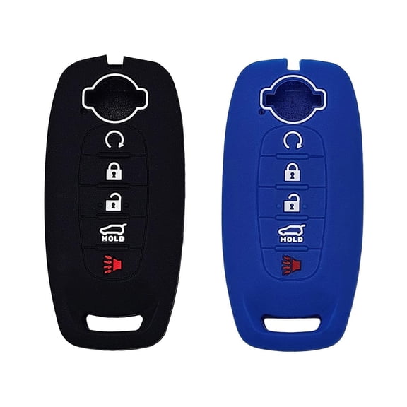 Autobase Silicone Key Fob Cover for 2023 2024 2025 Nissan Rogue Pathfinder Sentra | Rubber Remote Key Fob Protector Case with 5 Buttons - Black and Blue - 2 Pcs