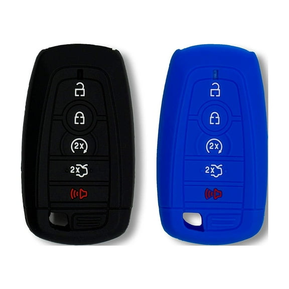Autobase Silicone Key Fob Cover for Ford Fusion F150 F250 F350 F450 F550 Edge Explorer Bronco Expedition Mustang F-150 Raptor | Car Accessory | Key Protection Case 2 Pcs (Black and Blue)