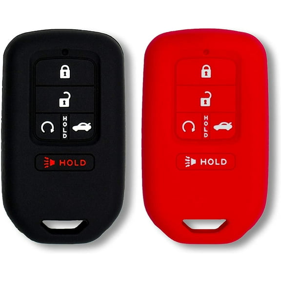Autobase Silicone Key Fob Cover for Honda Accord Civic CR-V CRV Pilot Passport Insight EX EX-L Touring | Car Accessory | Key Protection Case 2 Pcs (Black & Red)