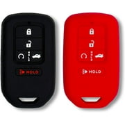 Autobase Silicone Key Fob Cover for Honda Accord Civic CR-V CRV Pilot Passport Insight EX EX-L Touring | Car Accessory | Key Protection Case 2 Pcs Black & Red