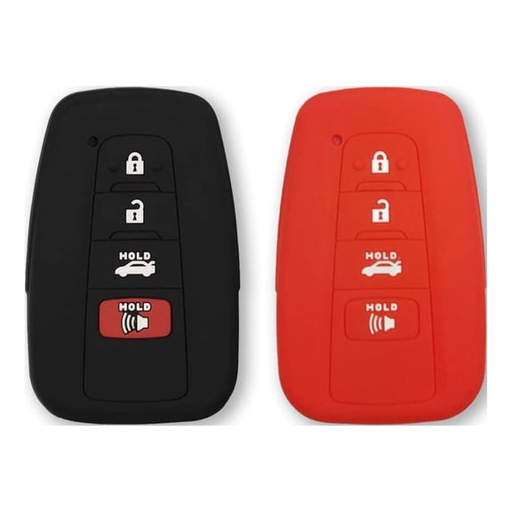 Autobase Silicone Key Fob Cover for Toyota Camry RAV4 Highlander Avalon C-HR Prius Corolla GT86 Smart Key | Car Accessory | Key Protection Case 2 Pcs (Black and Red)