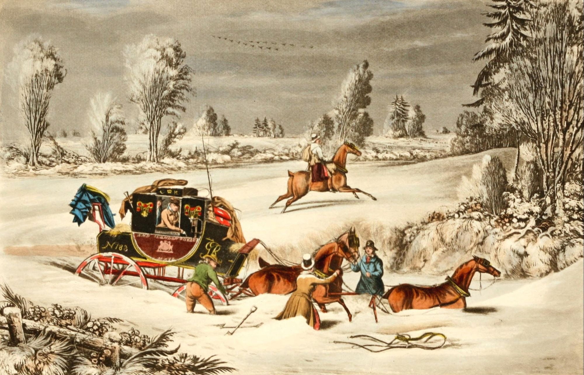 Autobiography of a Stage Coachman 1904 The mail coach in a drift of snow Canvas Art - James Pollard (24 x 36)