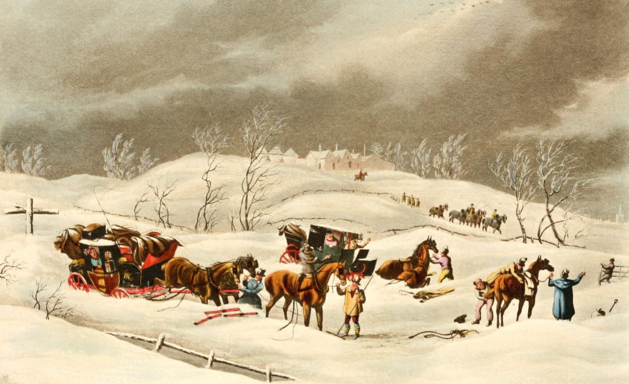 Autobiography of a stage coachman 1904 The snow storm delay of the mail Canvas Art - James Pollard (24 x 36)