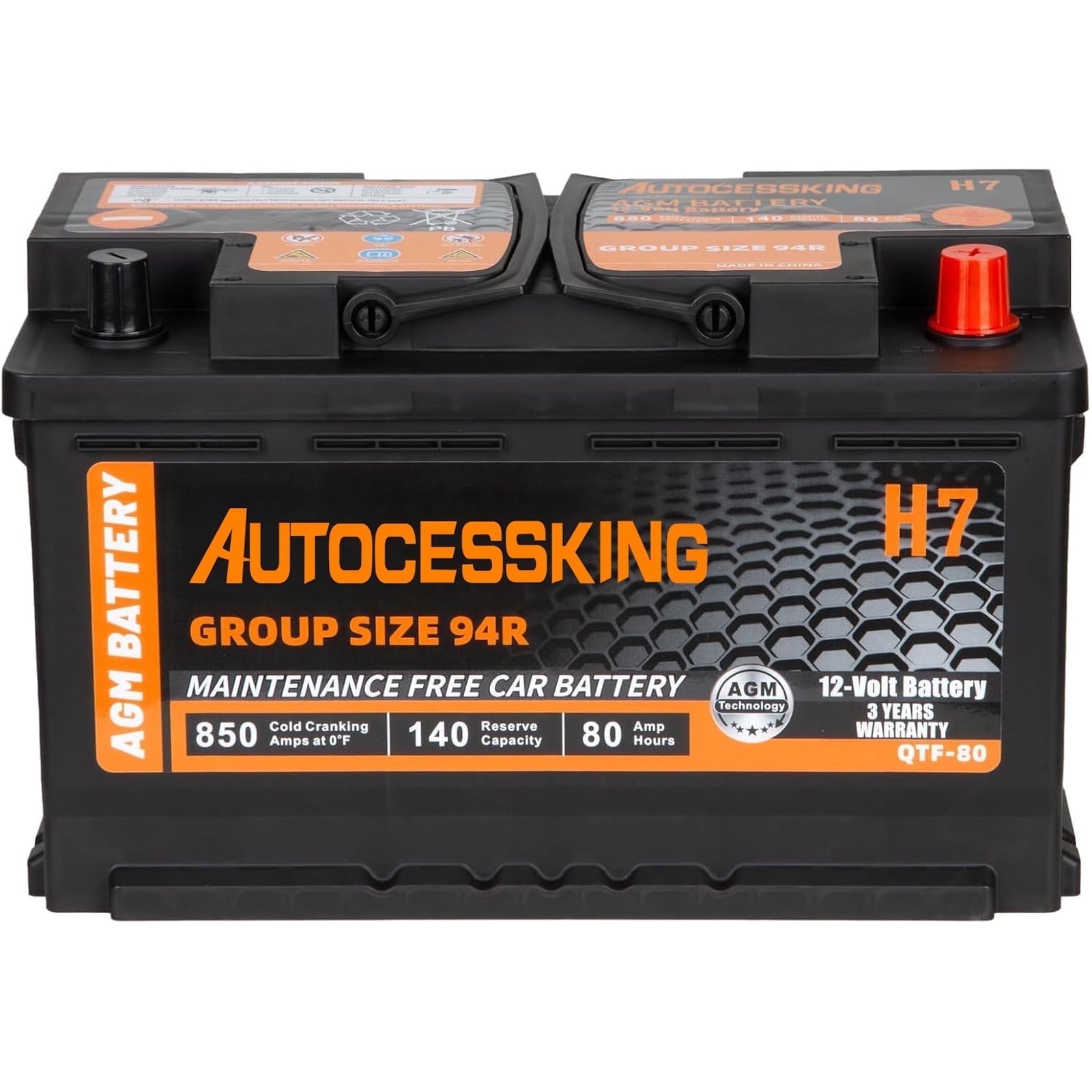 Autocessking Platinum AGM 12V Automotive Battery BIC Group 94R 80AH 850 CCA, Premium Maintenance Free AGM Car Batteries Top Post for Cars, 36 Months Warrantly