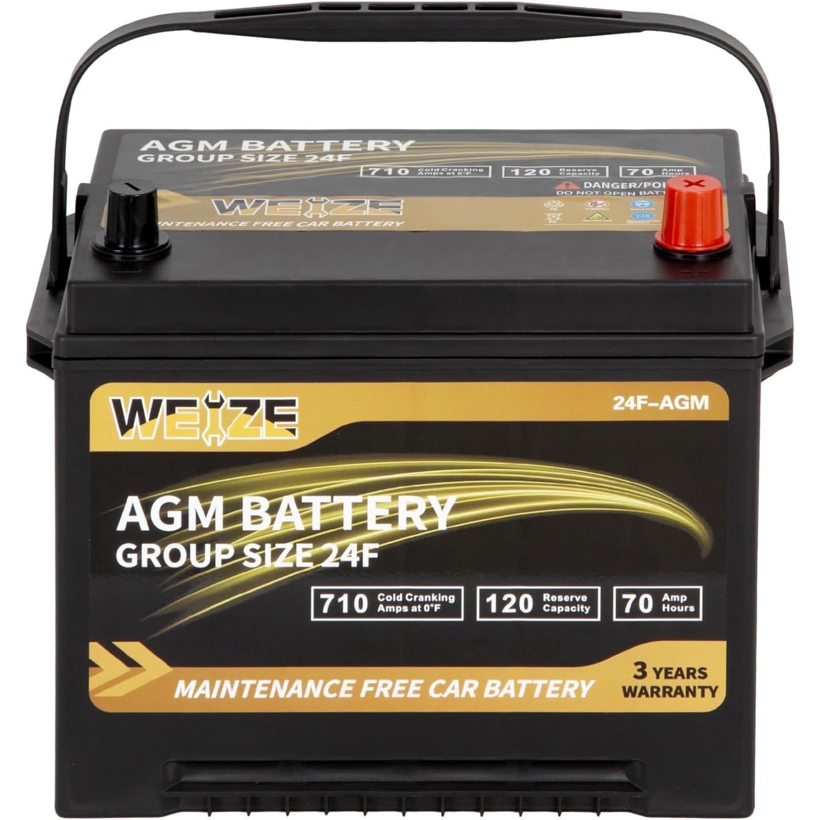 Weize Platinum AGM 12V Automotive Battery, Group 24F, 710 CCA Top Post for Car