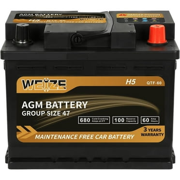 Weize Platinum AGM Battery, BCI Group 47 H5 Automotive Battery, 12 Volts, 680 CCA, 100 RC