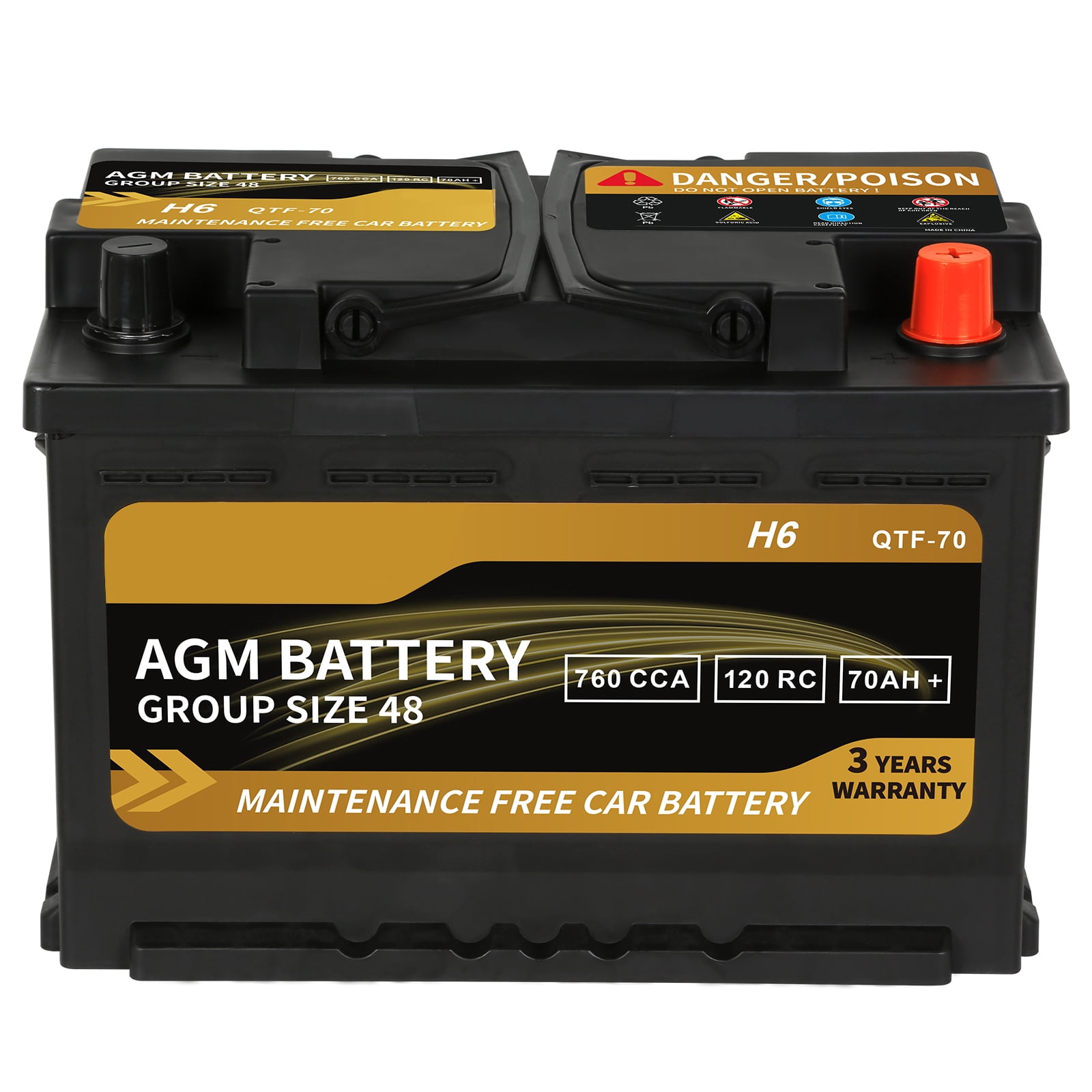 Weize Platinum AGM Battery, BCI Group 48 H6 Automotive Battery, 12 Volts, 760 CCA, 120 RC