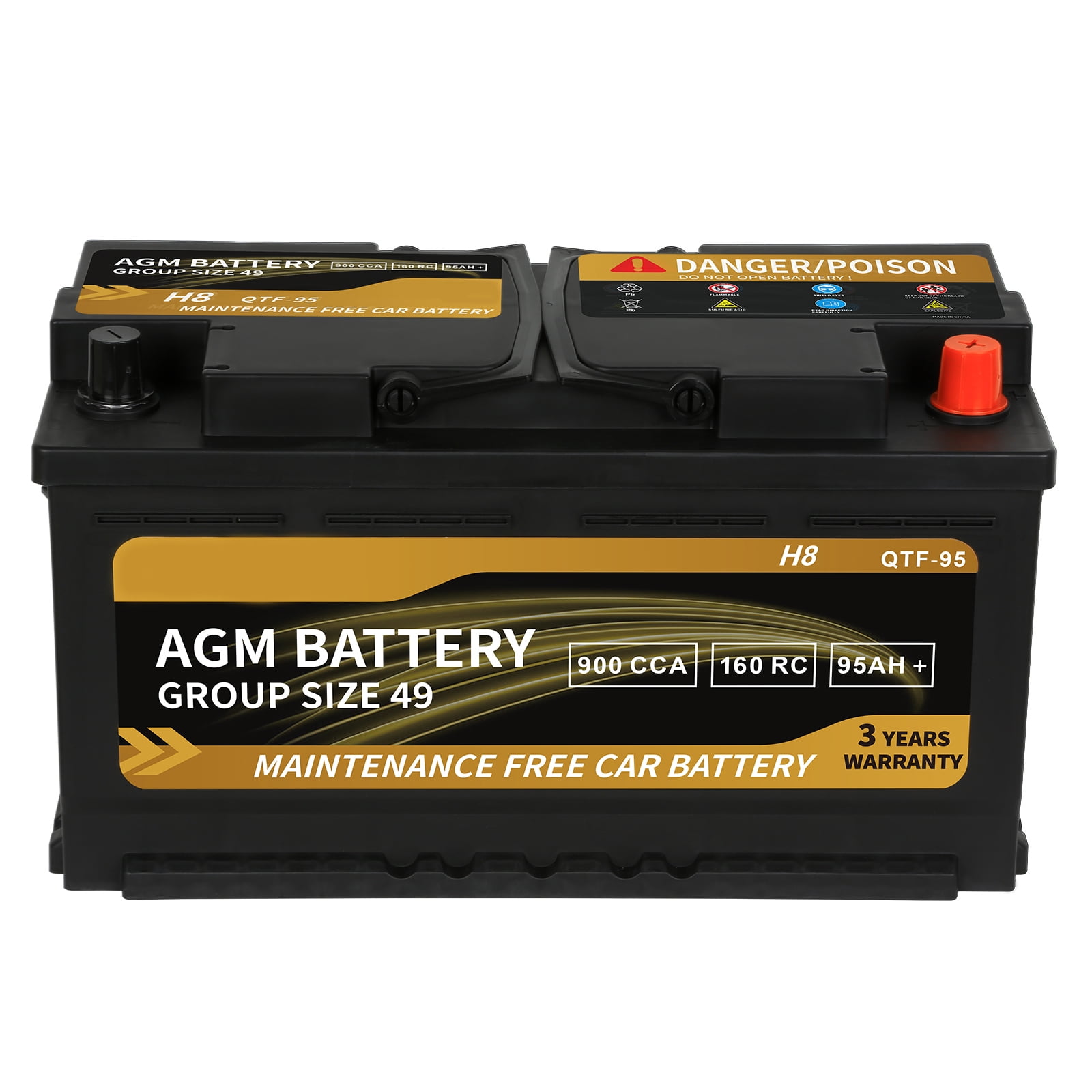 Autocessking Platinum AGM Battery, BCI Group 49 H8 Automotive Battery, 12 Volts, 900 CCA, 160 RC