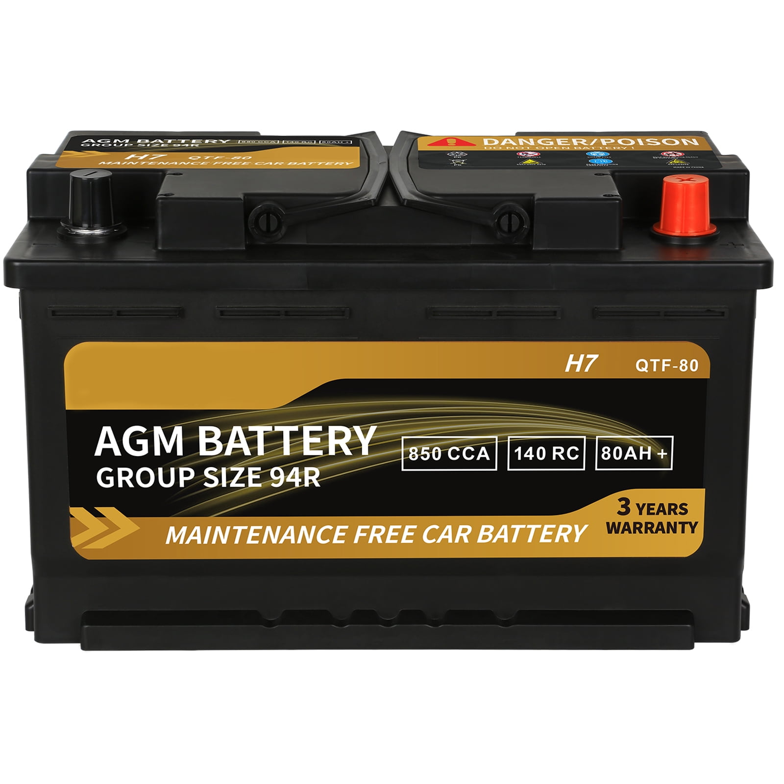Weize Platinum AGM Battery, BCI Group 94R H7 Automotive Battery, 12 Volts, 850 CCA, 140 RC