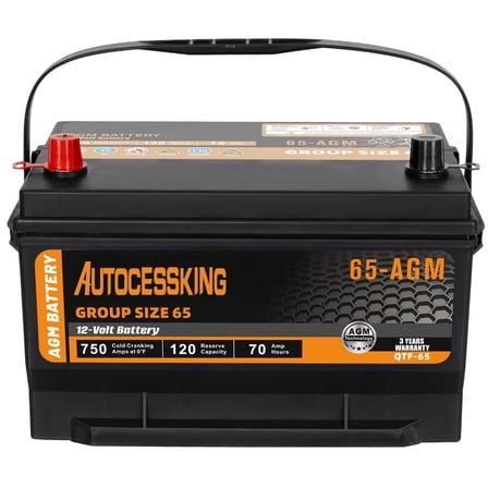 Autocessking Platinum AGM Battery, Group 65 Rechargeable Automotive Batteries for Car, 12 Volt 750 CCA 70Ah 120RC