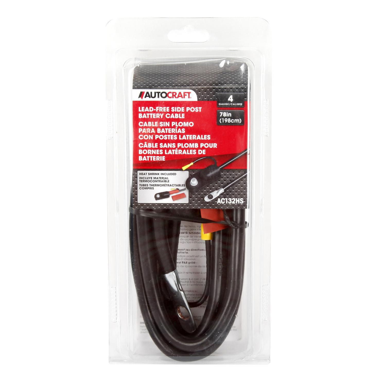 Autocraft Battery Cable, Side Terminal, 4 Gauge w/10 Ga Pigtail, RED, 78", 1 each, sold by each