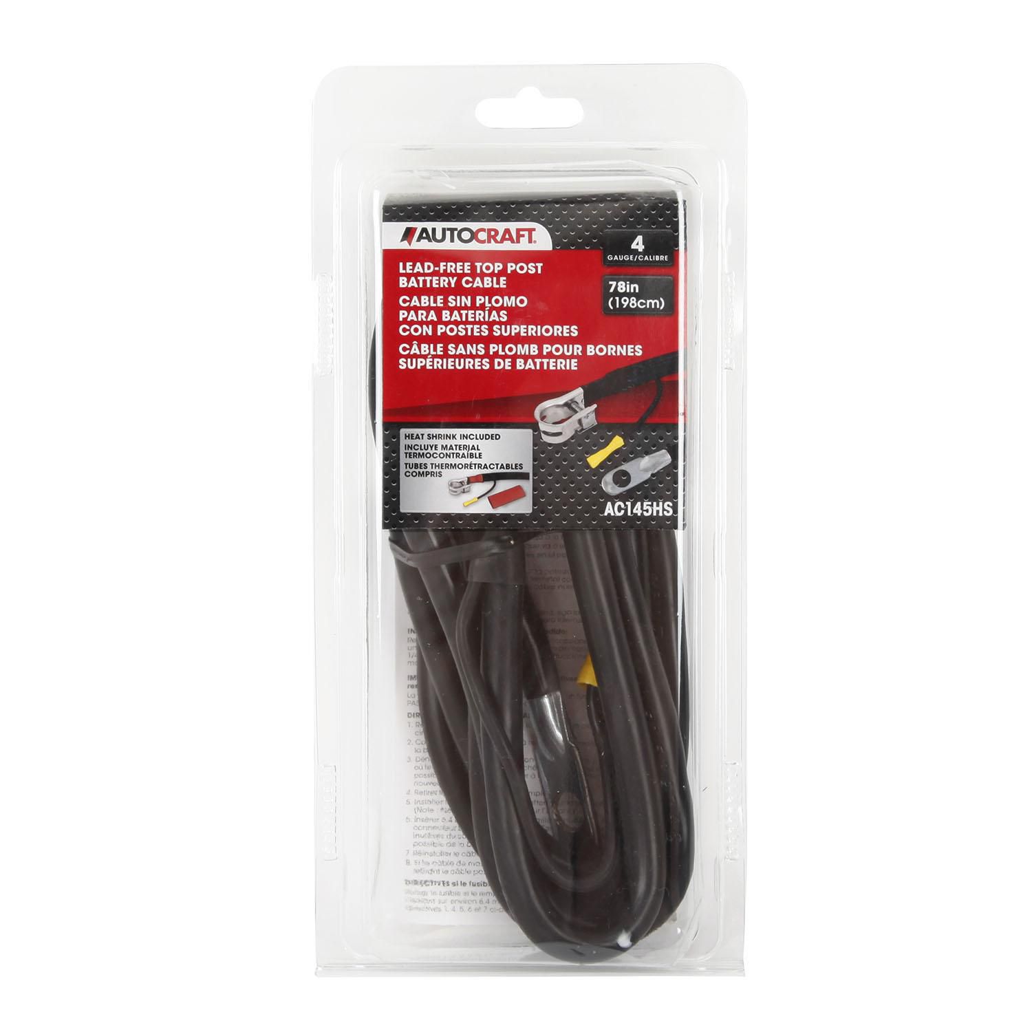 Autocraft Battery Cable, Top Post Terminal, Lead-Free, 4 Gauge w/10 Gauge Pigtail, BLACK, 78", 1 each, sold by each