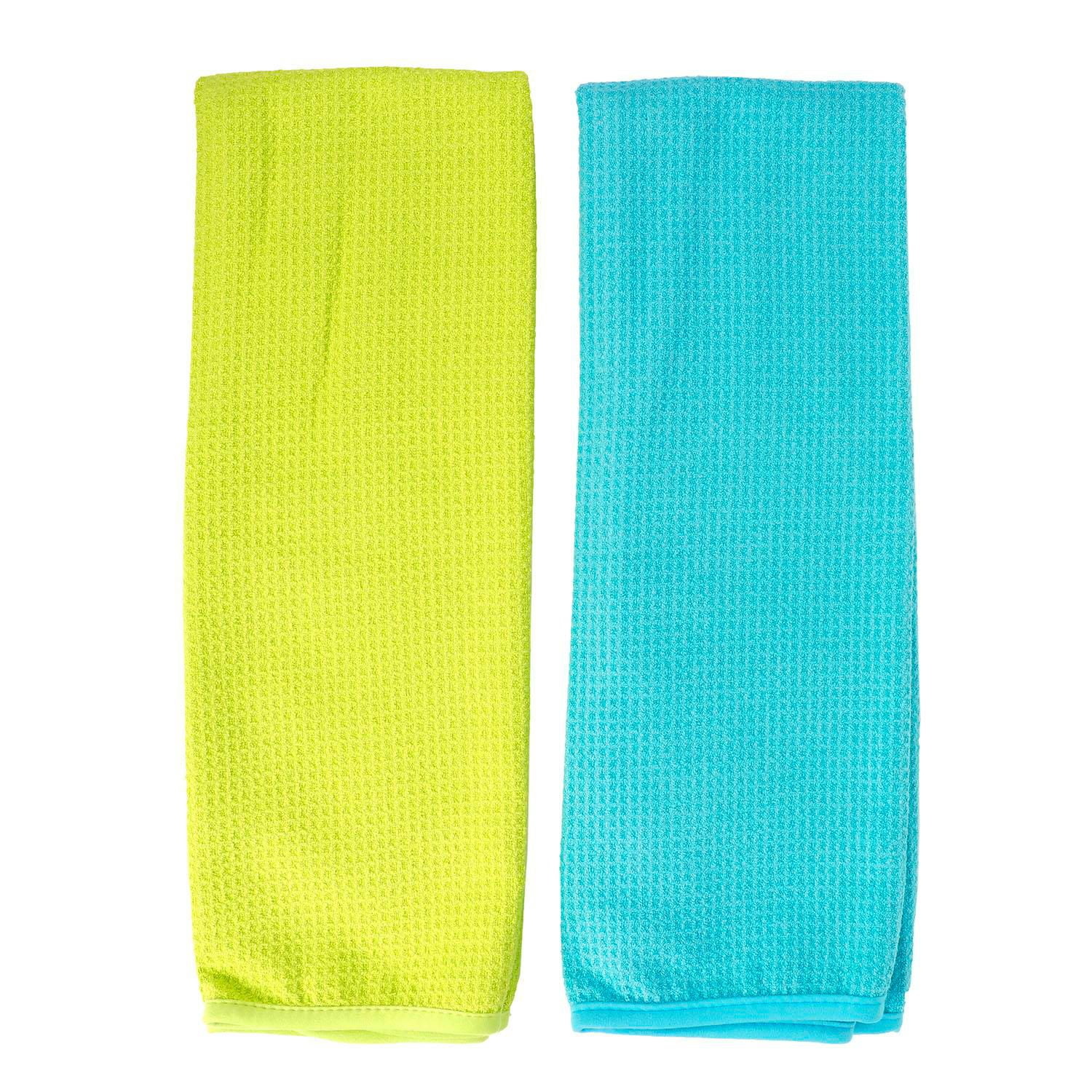 Autocraft Drying Waffle Towels, Lime/Blue Microfiber, 36"x25", Super