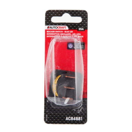 Autocraft LED Rocker Switch - Black Body/ BLUE LED Glow - Round Style - Pole Type: Single - Terminal Type: Disconnect Slide-on (3), 1 each, sold by each