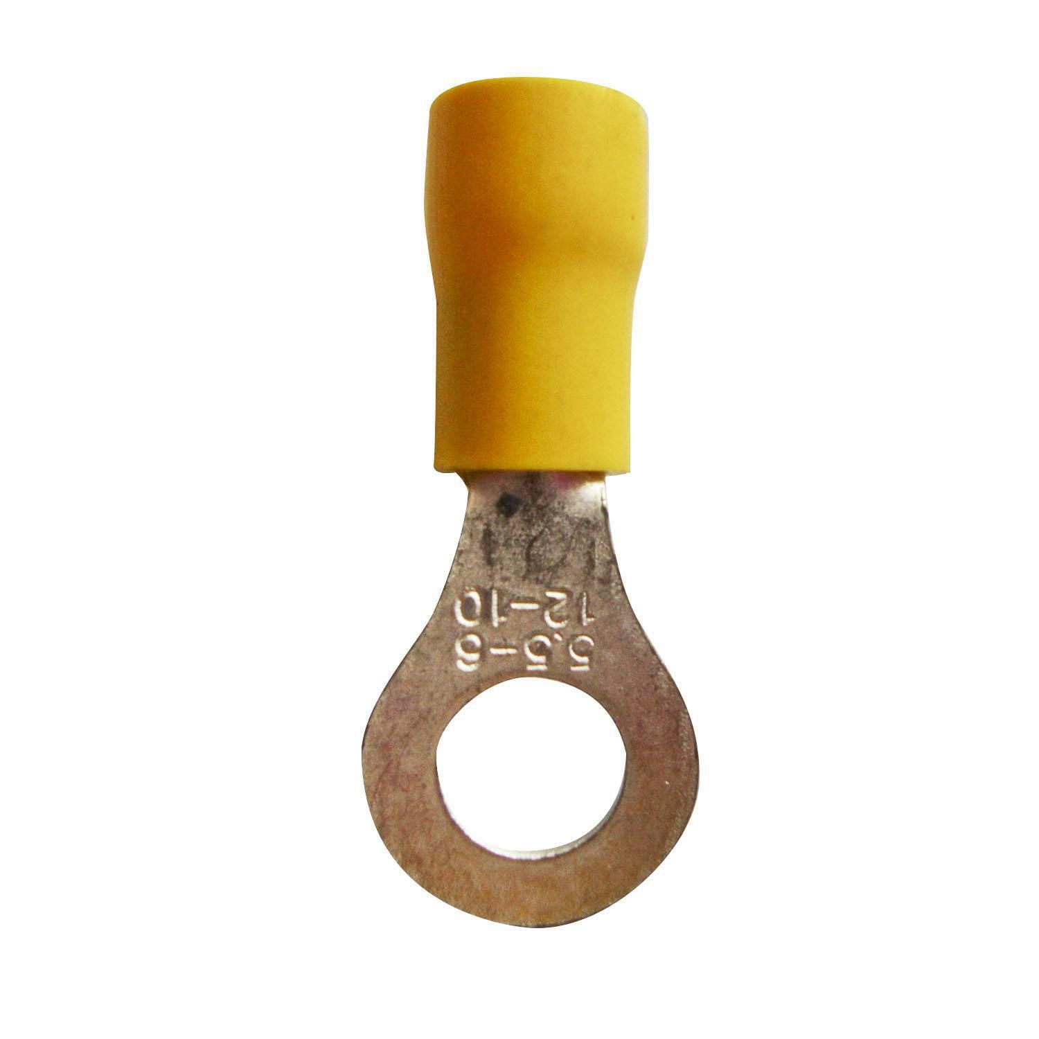 Calterm 12-10 AWG Ring Terminals - ⅜ Inch Stud Size, PVC Insulated, 13 Pack Yellow