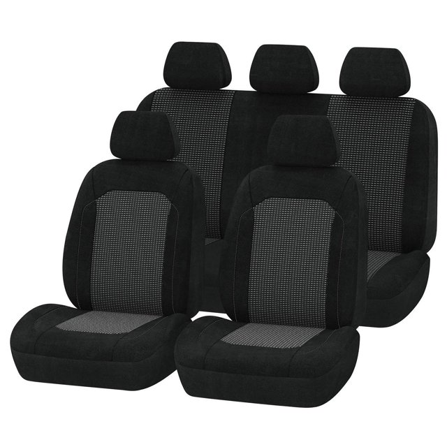 Autocraft Seat Covers, Jacquard Set, Black, 3 Piece Works With Or