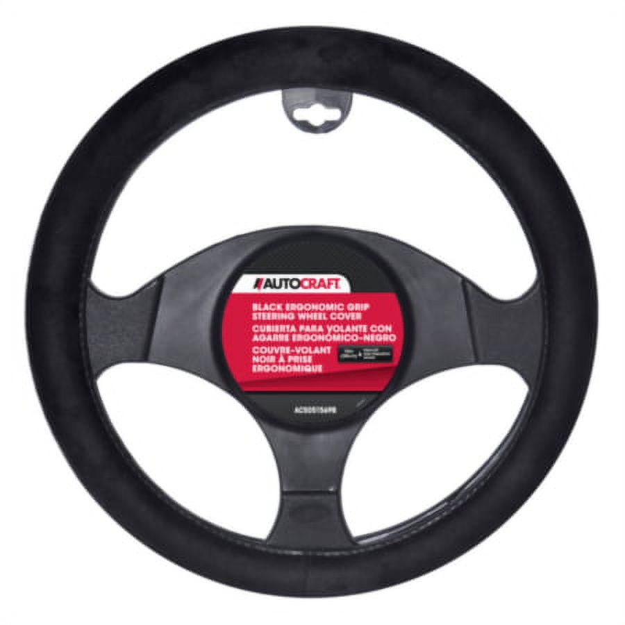 Autocraft Steering Wheel Cover, Black Suede & Memory Foam, Classic