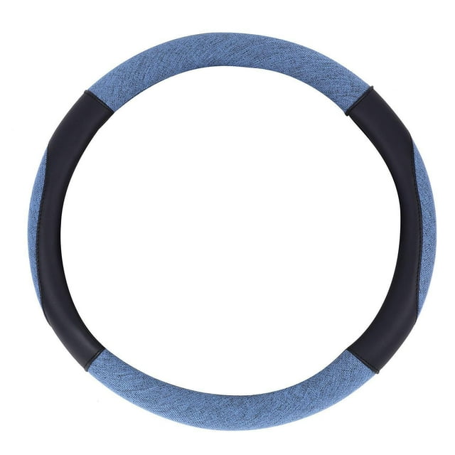 Autocraft Steering Wheel Cover - Indigo Blue/Black Linen & Faux Leather ...