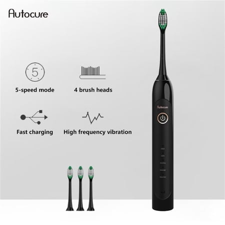 Autocure Electric Sonic Toothbrush USB Rechargeable Class 7 Waterproof 4 Brush Replacement Head