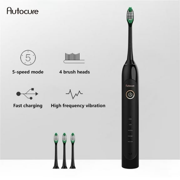Autocure Electric Sonic Toothbrush USB Rechargeable Class 7 Waterproof 4 Brush Replacement Head