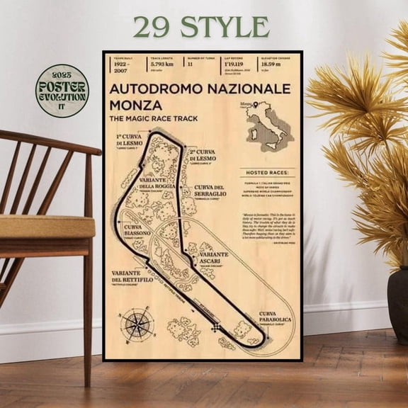 Autodromo Nazionale Monza F1 Race Track Vintage Map Poster 24x36 UNFRAMED