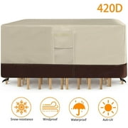 Autoez 420D Patio Furniture Cover Waterproof Patio Table Cover with Padded Handles Beige & Brown