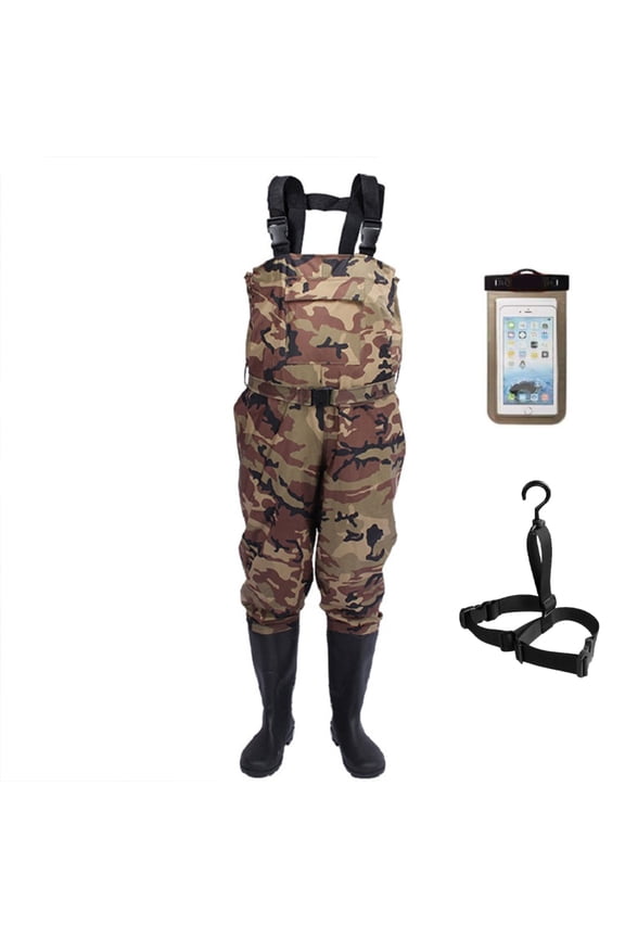 Chest Wader, 2-Ply Nylon/PVC Waterproof Fishing & Hunting Waders with Boot Hanger Water-proof phone case